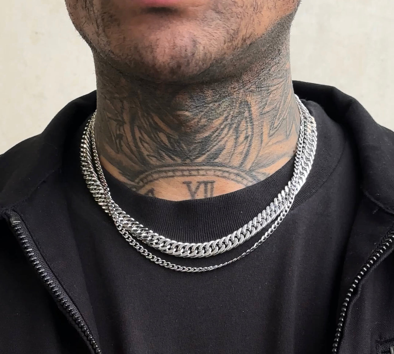 Silver 8MM Cuban Chain X 4MM Cuban Chain Set