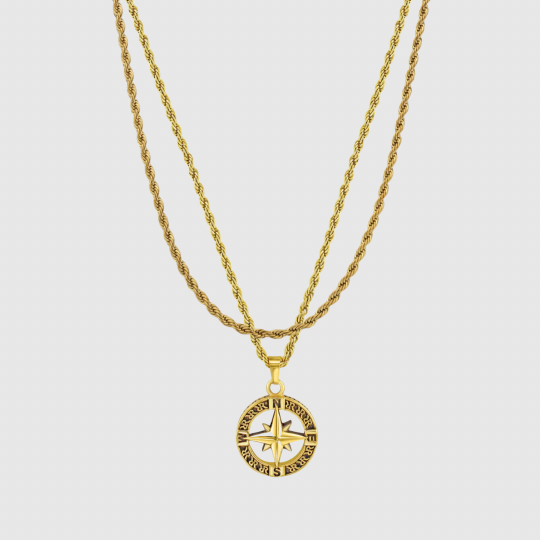 Gold North Star Pendant X Rope Chain Set