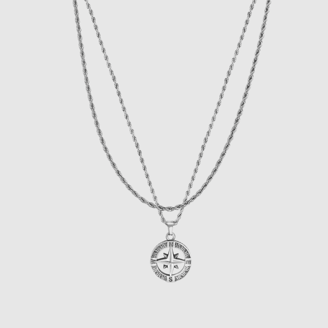 Silver North Star Pendant X Rope Chain Set