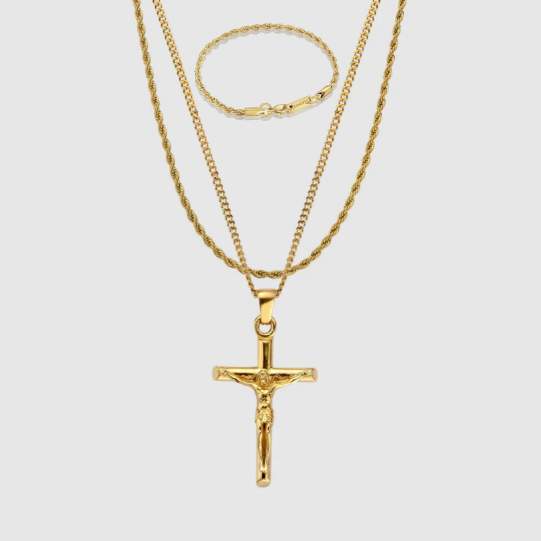 Gold Crucifix Pendant X Rope Gift Set