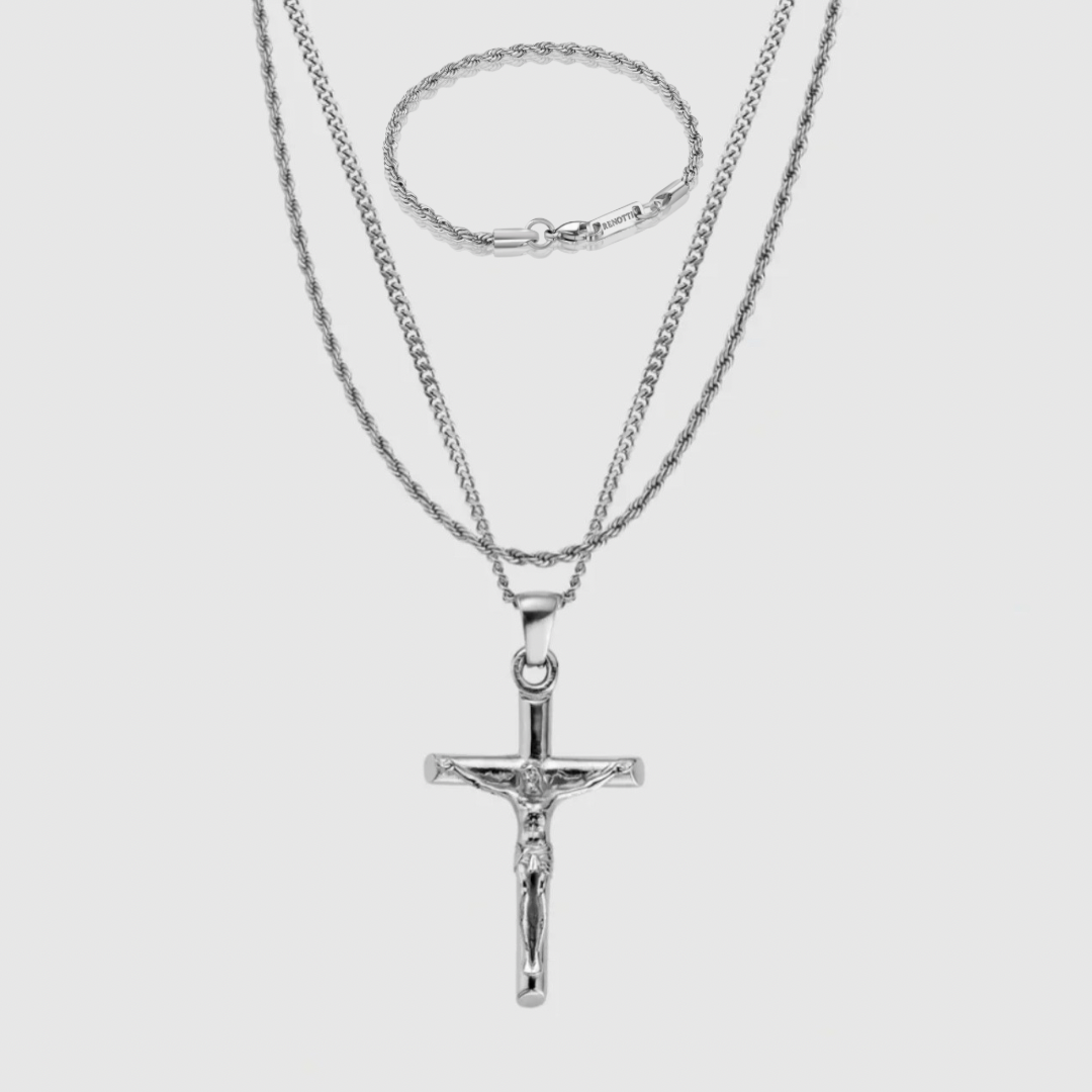 Silver Crucifix Pendant X Rope Gift Set